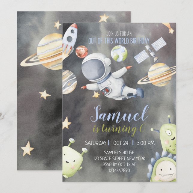 Astronaut Space Birthday Invitation (Front/Back)