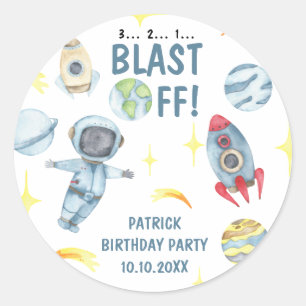 Astronaut Space Birthday Party  Classic Round Sticker