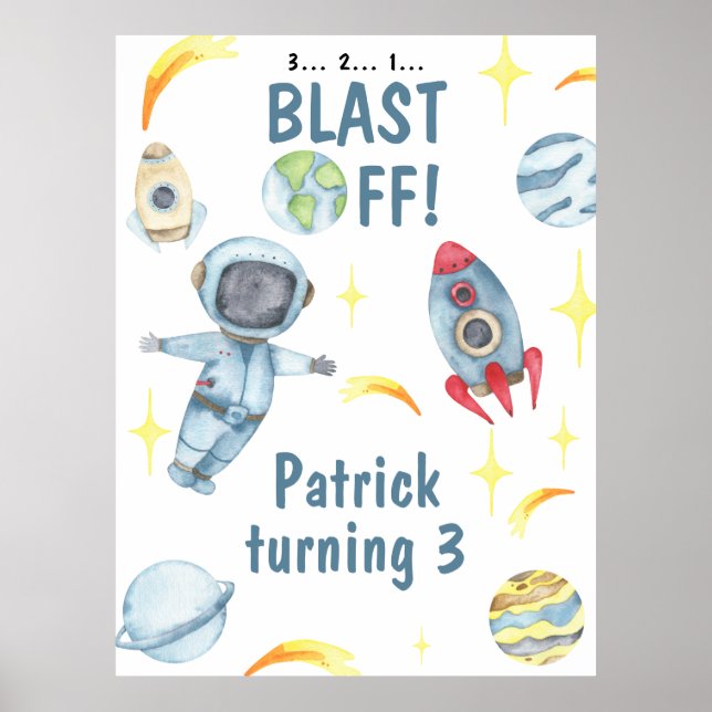 Astronaut Space Birthday Party  Poster (Front)