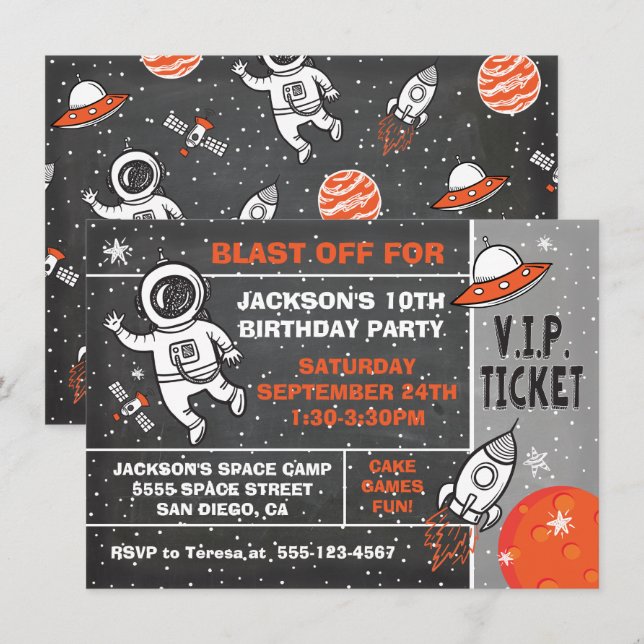 Astronaut Space Birthday Party Ticket invitation (Front/Back)