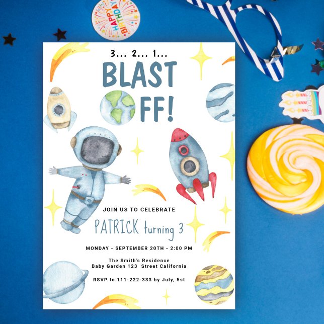 Astronaut Space Blast Off Birthday party Invitation (Creator Uploaded)