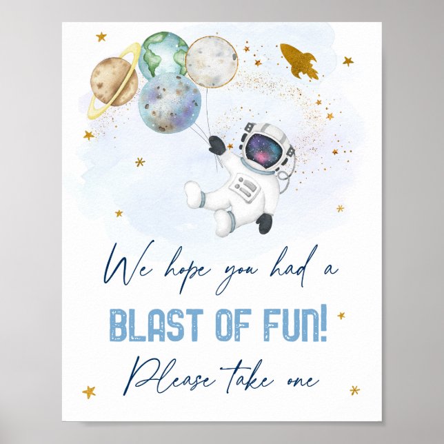Astronaut Space Blue Gold Blast Of Fun Favor Sign (Front)