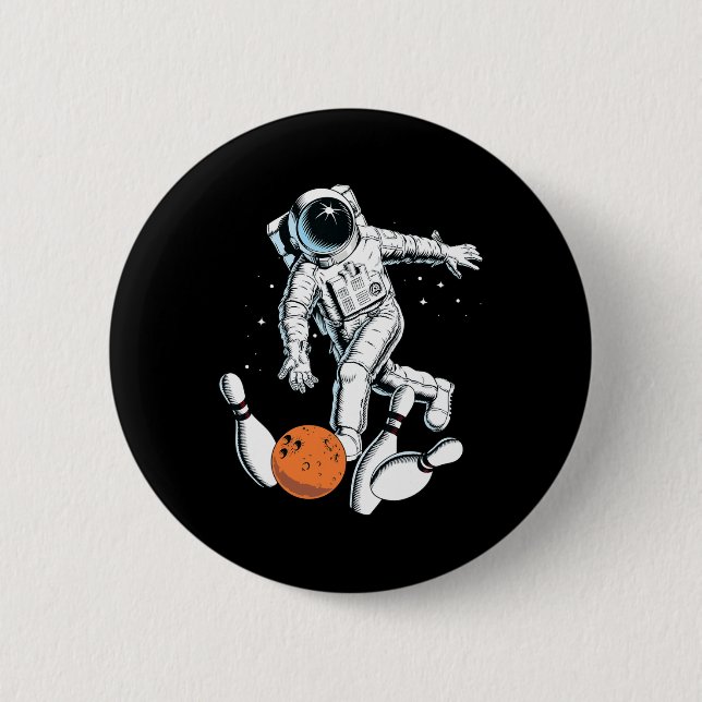 Astronaut Space Bowling Cool Astronaut Bowling Lov 2 Inch Round Button (Front)