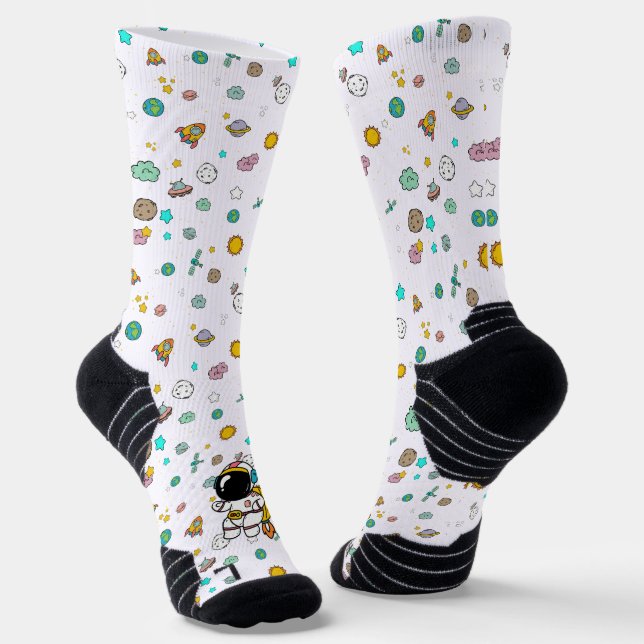 Astronaut Space Cartoon  Socks (Angled)