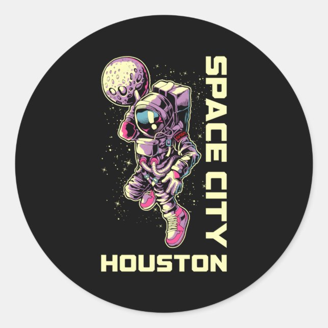 Astronaut Space City Dunk Houston Texas Classic Round Sticker (Front)