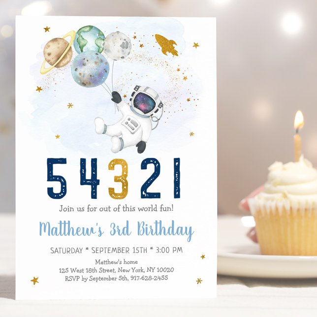 Astronaut Space Countdown 3rd Birthday Invitation (Creator Uploaded)