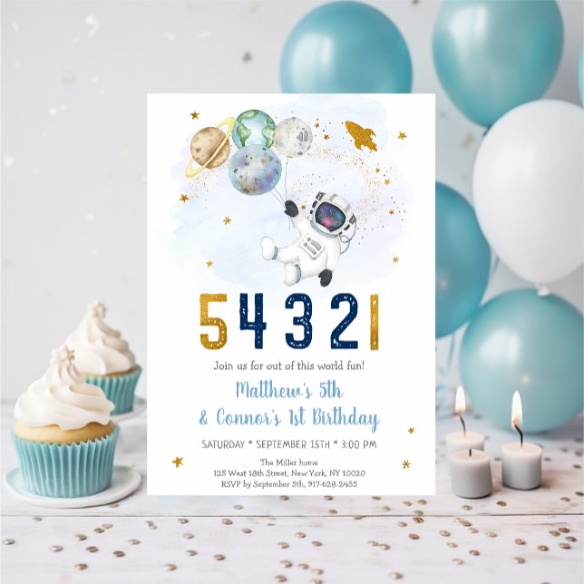 Astronaut Space Countdown Joint Birthday Invitation (Creator Uploaded)