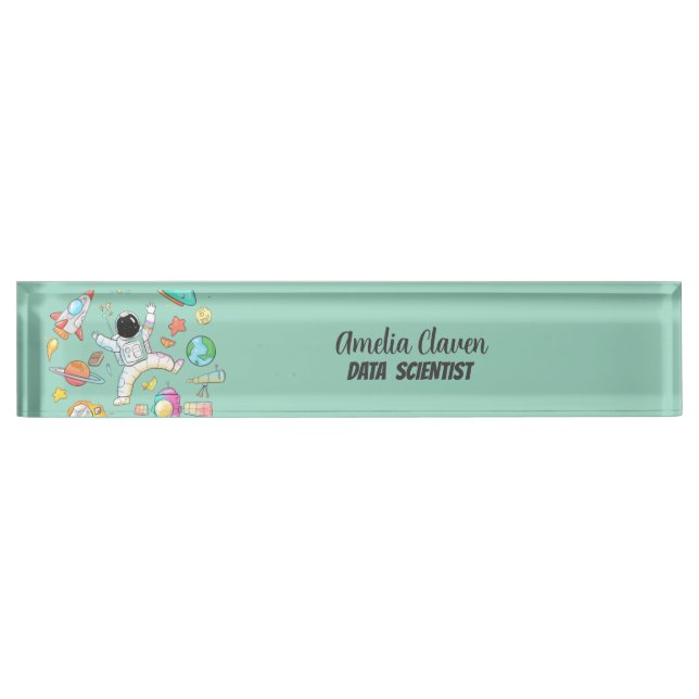 Astronaut Space Doodle Data Scientist Nameplate (Front)