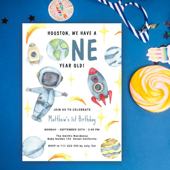 Astronaut Space First Birthday Invitation (Creator Uploaded)