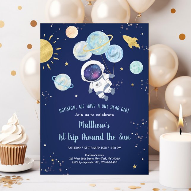 Astronaut Space First Trip Around The Sun Birthday Invitation (Creator Uploaded)