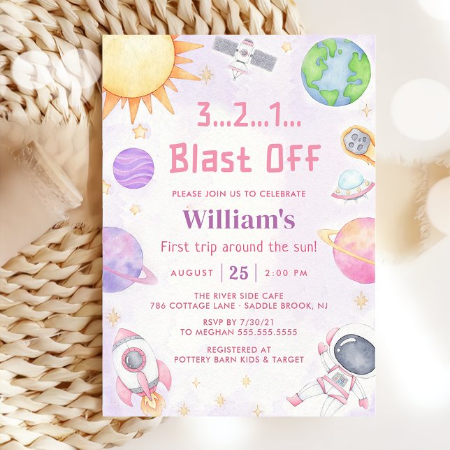 Astronaut Space First Trip Around The Sun Birthday Invitation (Creator Uploaded)