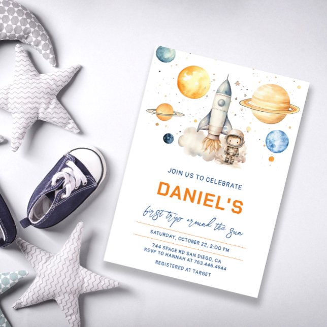 Astronaut Space First Trip Around The Sun Birthday Invitation (Creator Uploaded)