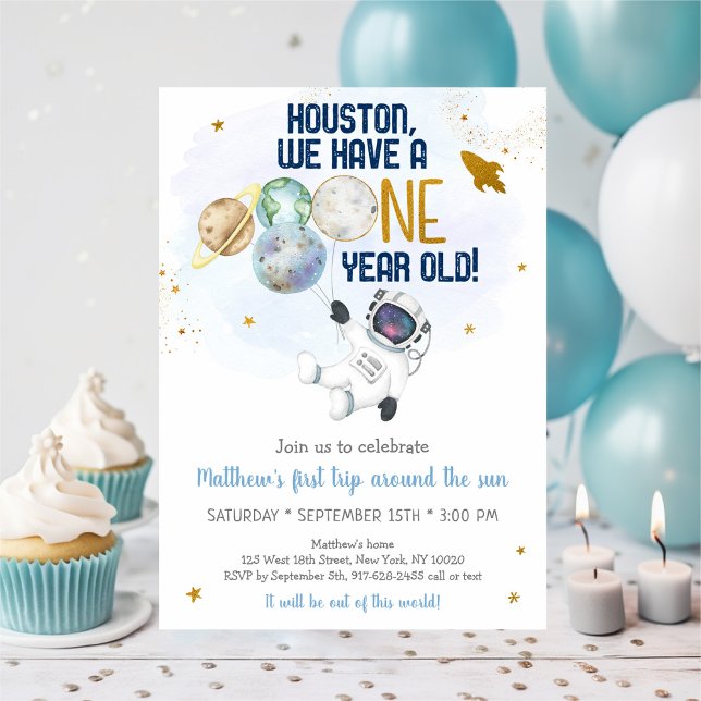 Astronaut Space First Trip Around The Sun Birthday Invitation (Creator Uploaded)