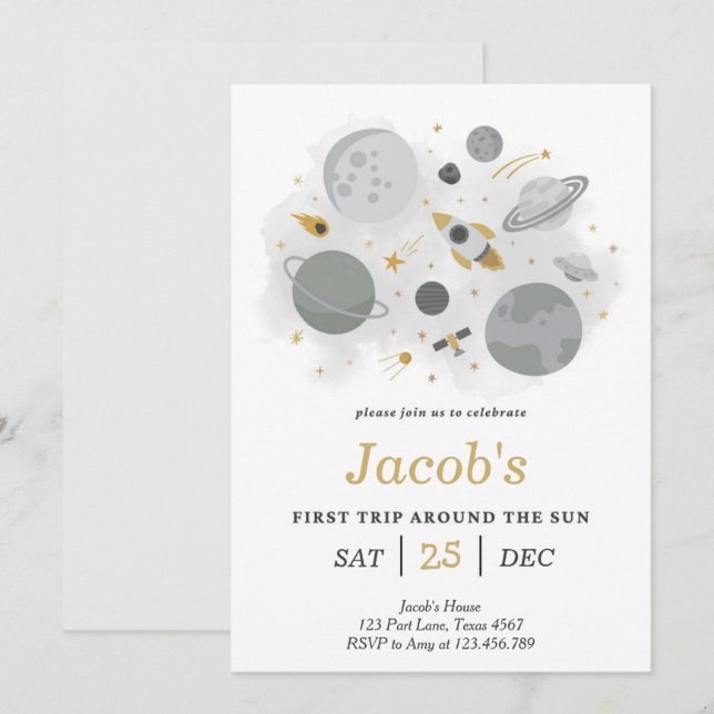 Astronaut Space First Trip Around The Sun Birthday Invitation (Front/Back)