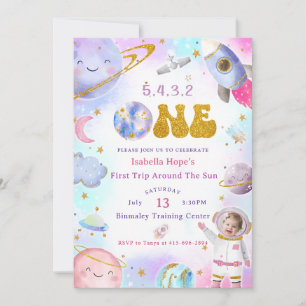 Astronaut Space First Trip Around The Sun Birthday Invitation