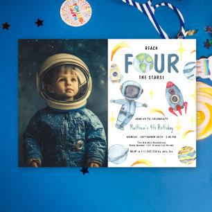 Astronaut Space Fourth Birthday Invitation