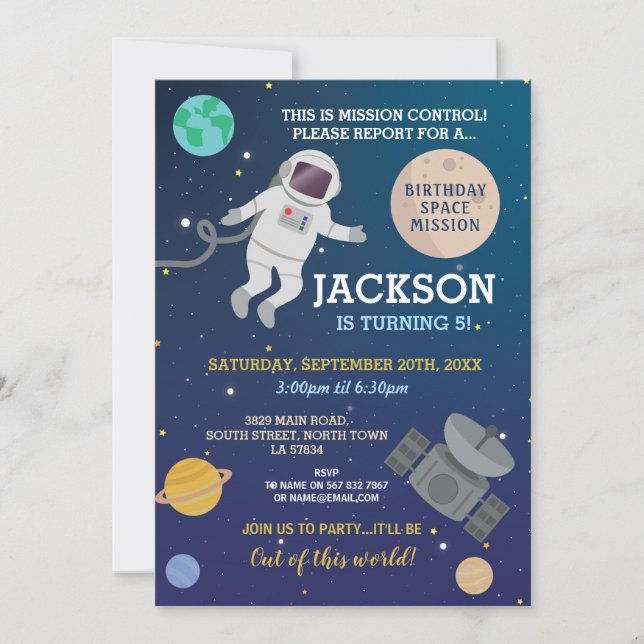 Astronaut Space Galaxy Birthday Party Space Invitation (Front)