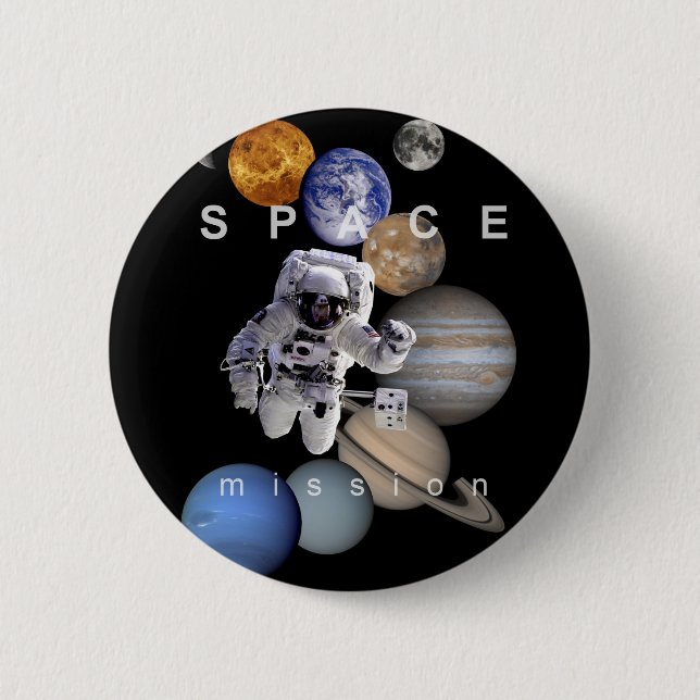 astronaut space mission solar system planets 2 inch round button (Front)
