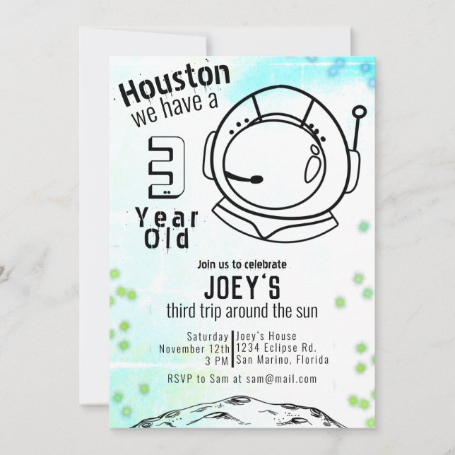 Astronaut Space Neon Birthday  Invitation (Front)