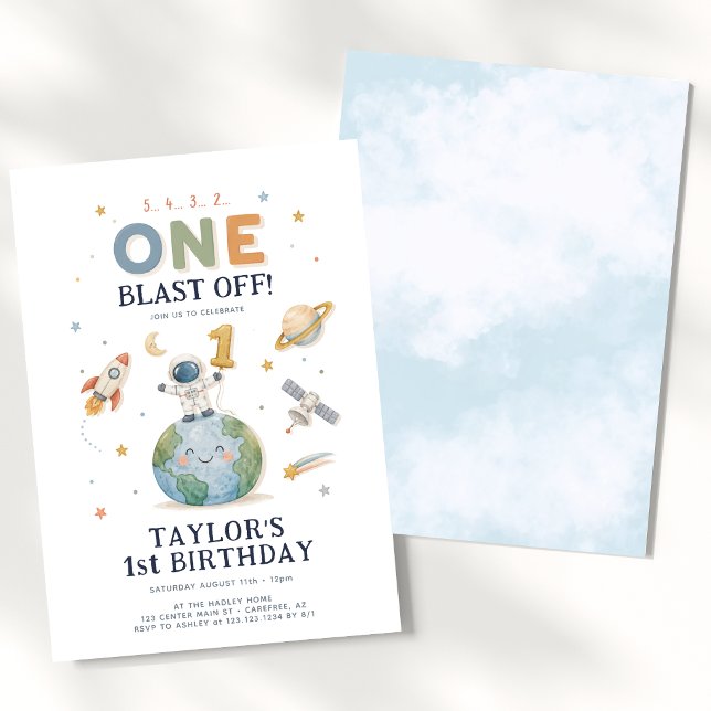 Astronaut Space One 1st Birthday Invitation (Creator Uploaded)