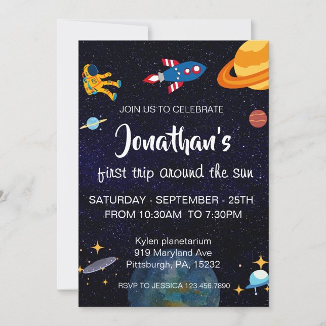 Astronaut space party invitation (Front)