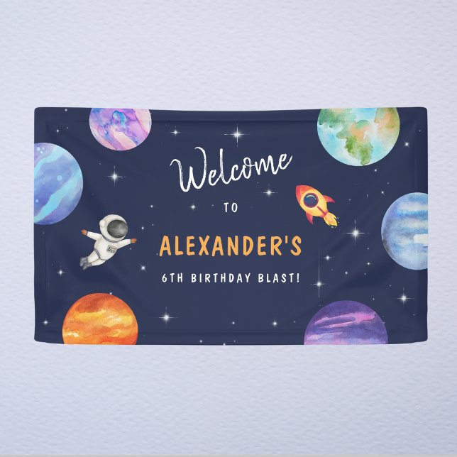 Astronaut Space Planets Birthday Blue Welcome Banner (Creator Uploaded)