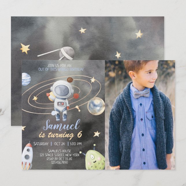 Astronaut Space Planets Birthday Invitation (Front/Back)
