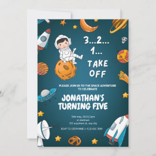 Astronaut Space planets dark theme birthday Invitation