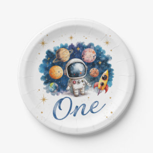 Astronaut Space Rocket One Birthday Paper Plate