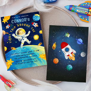 Astronaut Space Rocket Planets Stars Birthday Invitation