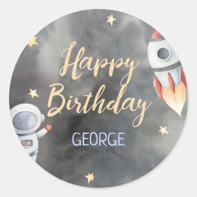 Astronaut Space Ship Cupcake Topper Classic Round Sticker (Front)