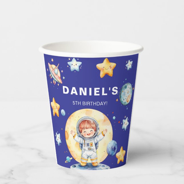 Astronaut Space-Themed Custom Birthday Party Paper Cups (Front)