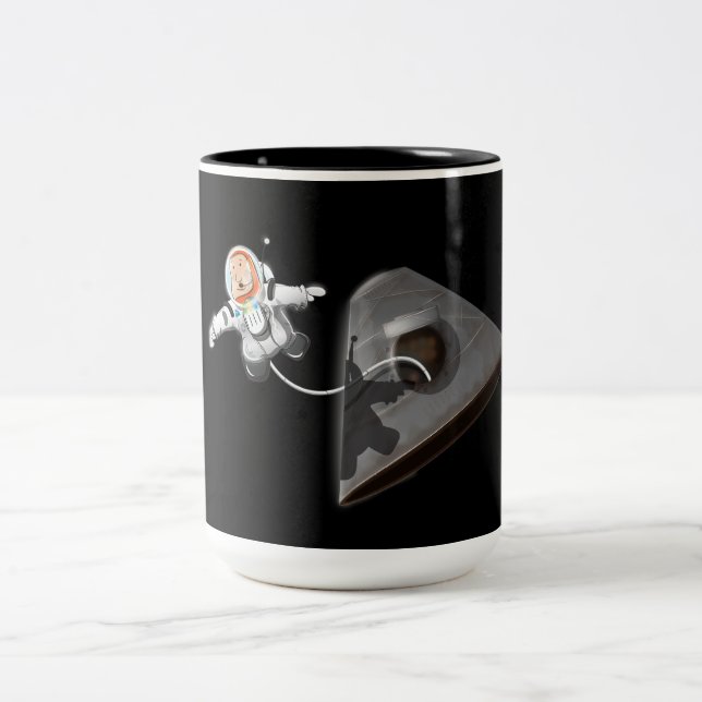 Astronaut Space Walk outside capsule Two-Tone Coffee Mug (Center)