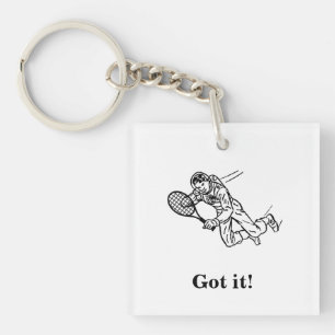 Astronaut Spaceman Tennis Player With Text Keychain