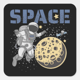 Astronaut Spacewalking and Exploring Illustration Square Sticker