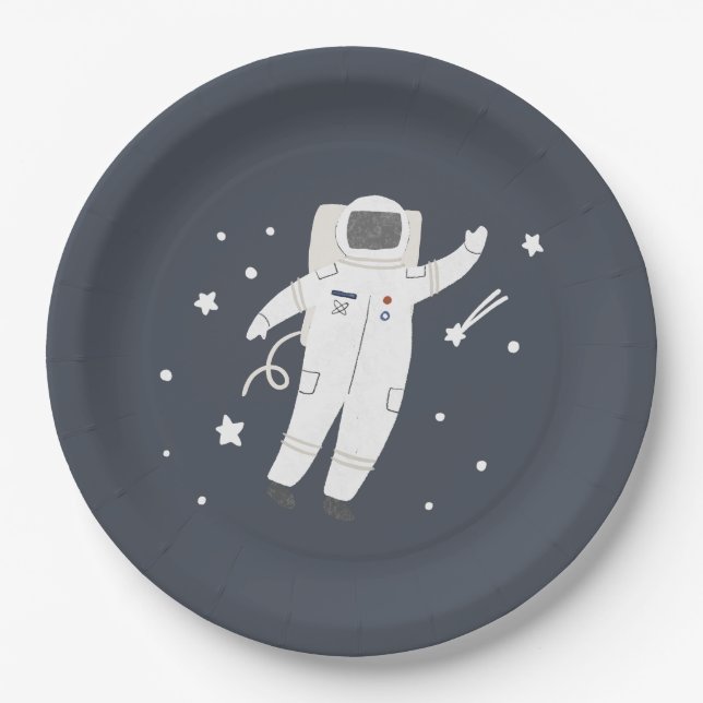 Astronaut & Stars Space Birthday Party Paper Plate (Front)