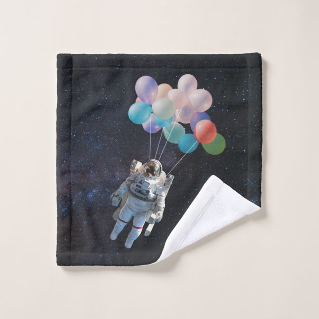Astronaut Stars & Space Colourful Balloons Bath Towel Set (Wash Cloth)