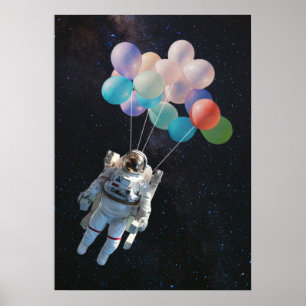 Astronaut Stars & Space Colourful Balloons Poster