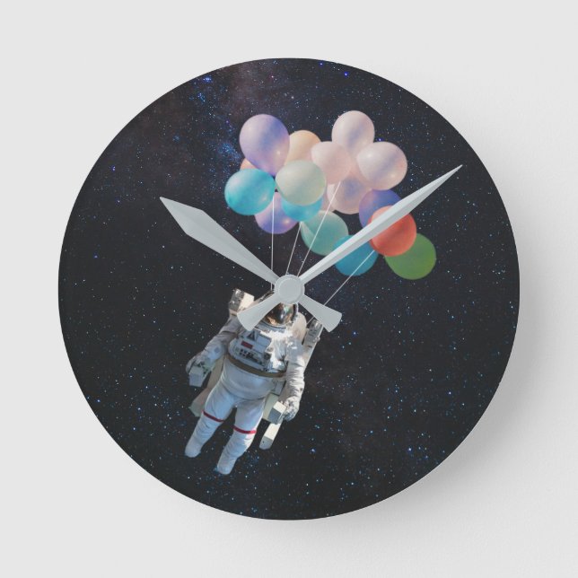Astronaut Stars & Space Colourful Balloons Round Clock (Front)