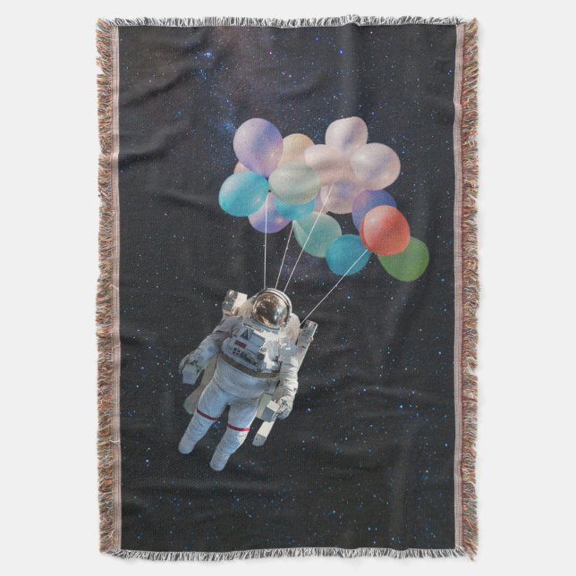 Astronaut Stars & Space Colourful Balloons Throw Blanket (Front Vertical)