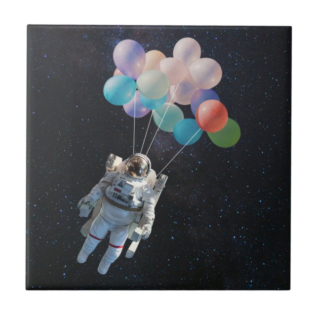Astronaut Stars & Space Colourful Balloons Tile (Front)