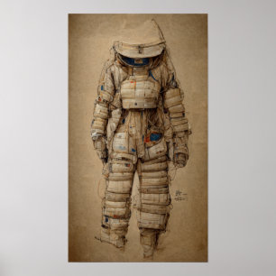 Astronaut suit, sketche Leonardo da Vinci style Poster