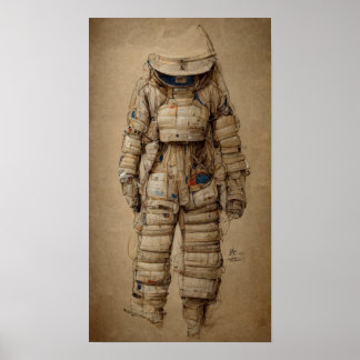 Astronaut suit, sketche Leonardo da Vinci style Poster