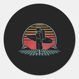Astronaut Surfer Beach Sunset Retro Vintage Spacem Classic Round Sticker