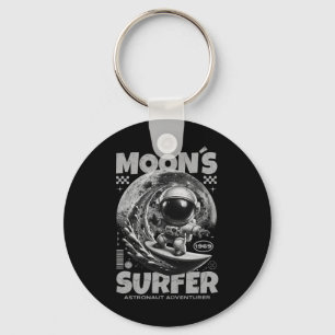 Astronaut Surfer Design, Moon Surfing Space Cosmic Keychain