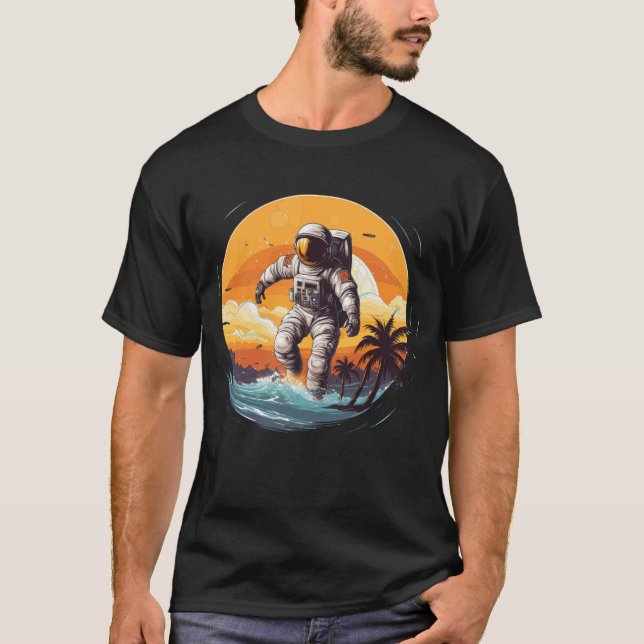 Astronaut surfing on a beach T-Shirt (Front)