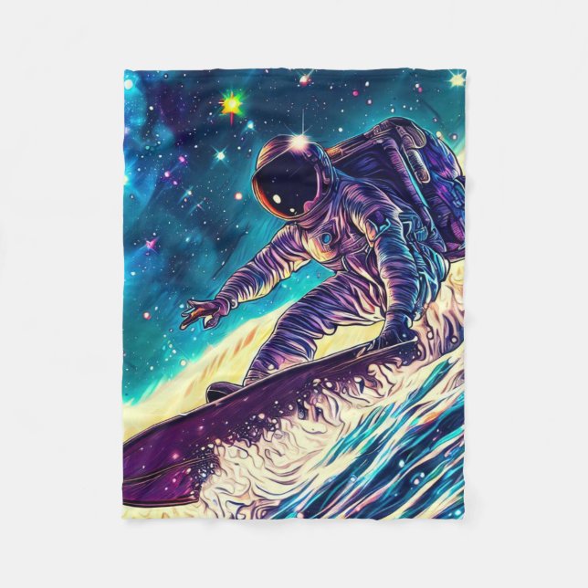 ASTRONAUT SURFING ON RIDE THE COSMIC WAVES FLEECE BLANKET (Front)