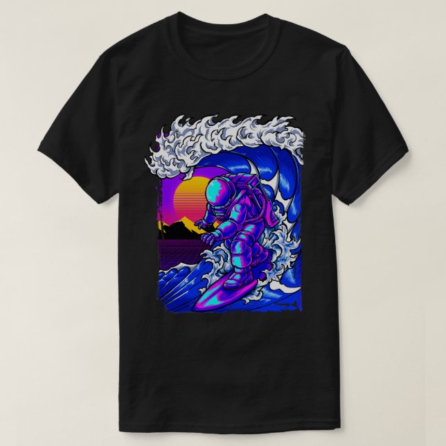 Astronaut Surfing Wave T-Shirt (Design Front)