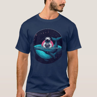 Astronaut swimming with whale friend retro T-Shirt