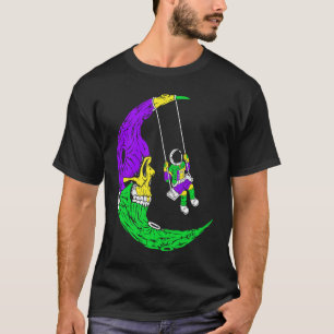 Astronaut Swinging On Moon Skull Mardi Gras Carniv T-Shirt